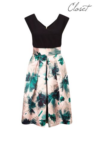 Closet V-neck And Back Floral Skirt Dress